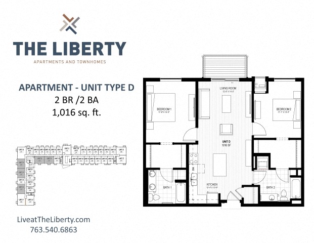 D Floor plan at The Liberty Apartments & Townhomes, Golden Valley